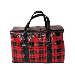 Large Vintage Tartan Red Black Plaid Lunch Insulated Cooler Bag Ladys Pride 9x15